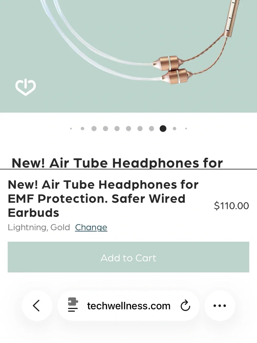 Tech Wellness Gold Air Tube Earbuds - Safer Wired Headphones